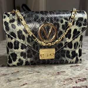 Valentino Leopard Print Clutch with Gold Chain